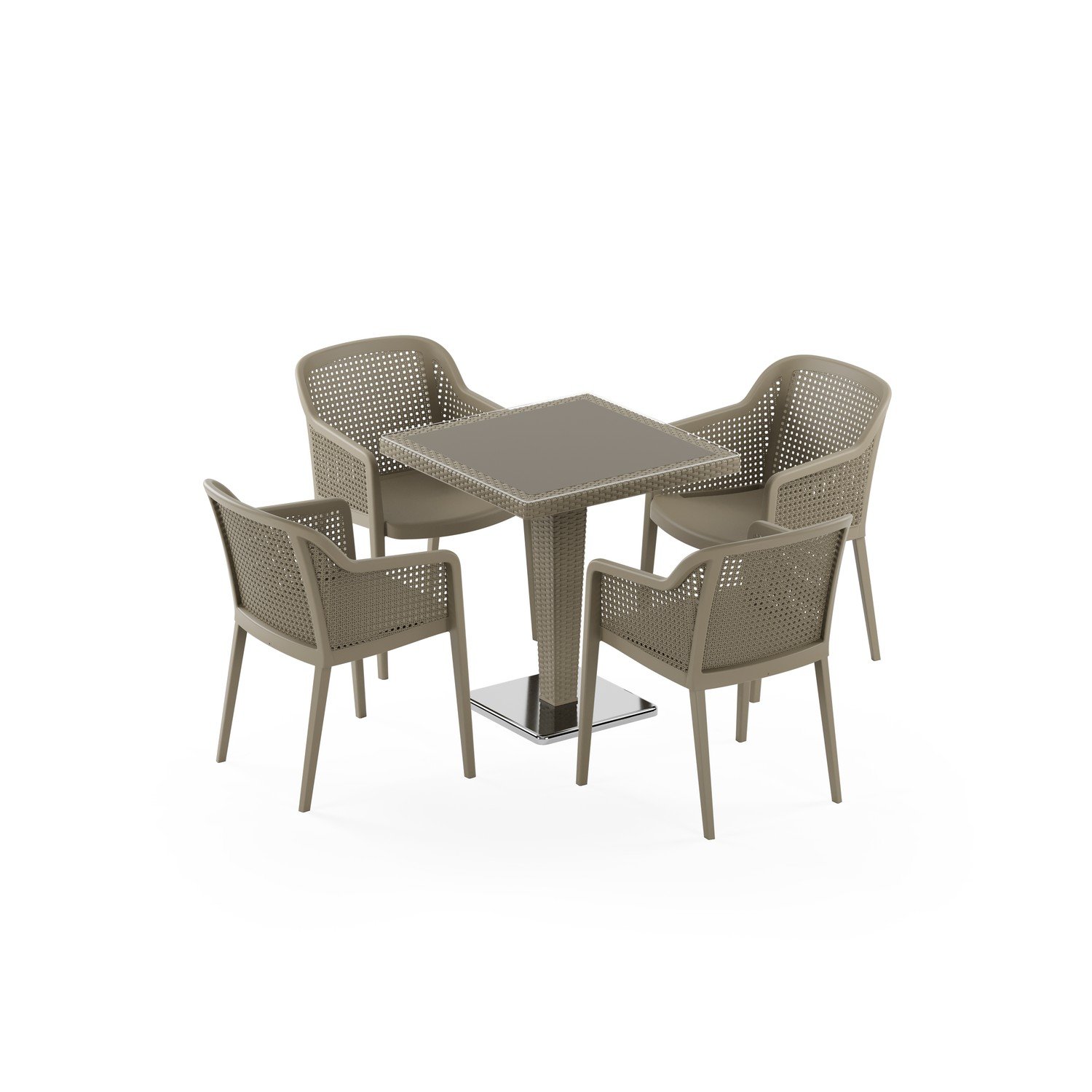 Antares Krom Ayak 70x70 ve Octa 4 Kişilik Rattan Masa Takımı