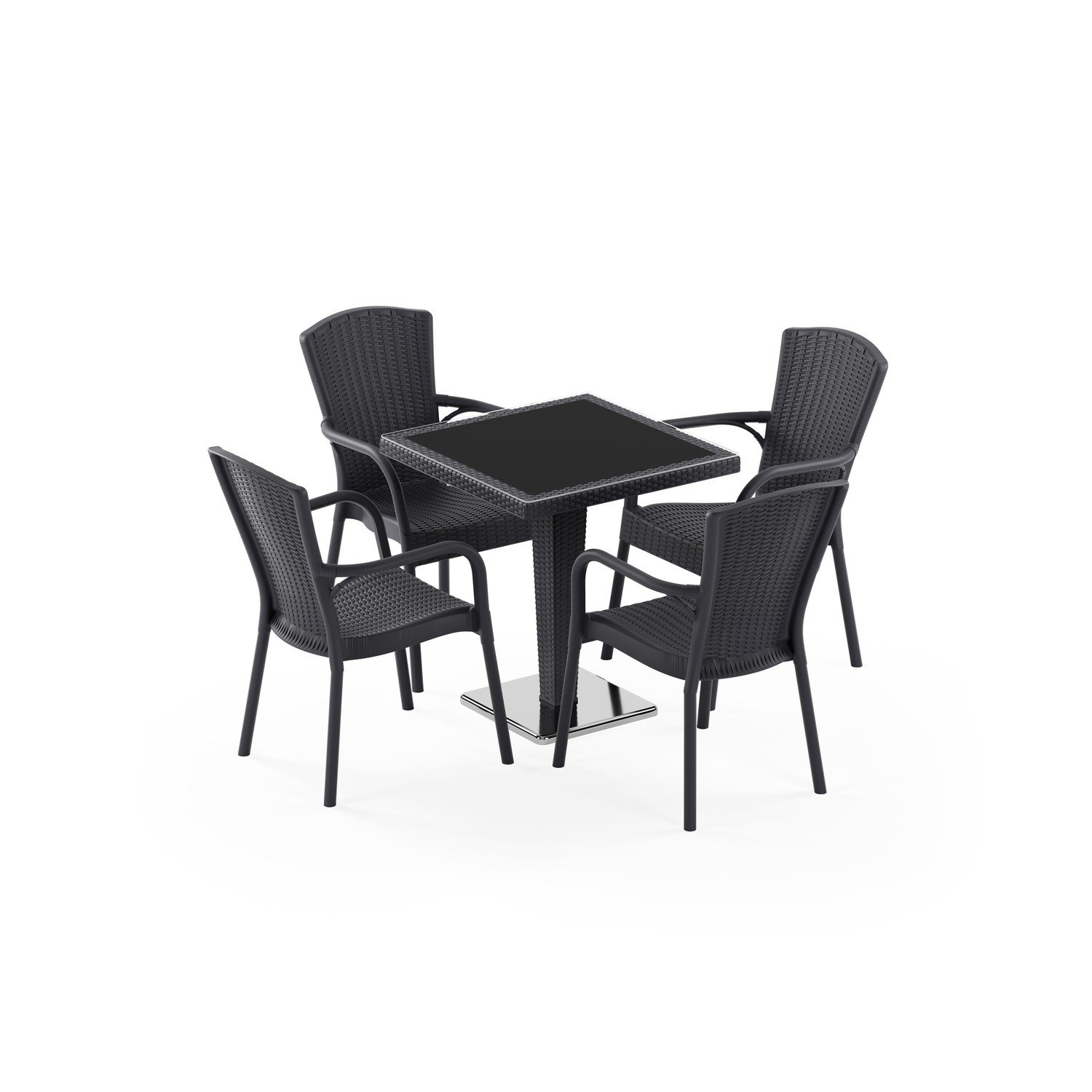 Antares Krom Ayak 70x70 ve Royal 4 Kişilik Rattan Masa Takımı