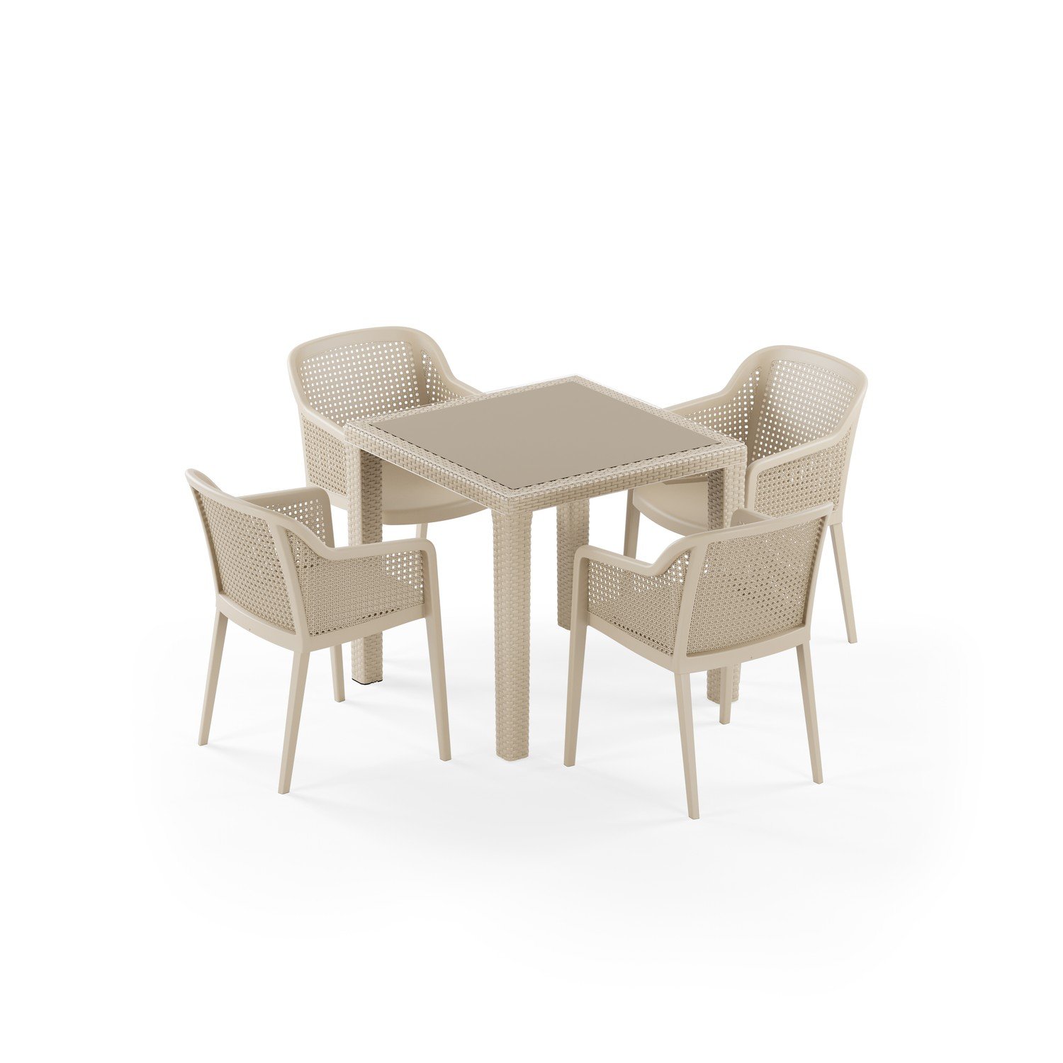 Antares Camlı 80x80 ve Octa 4 Kişilik Rattan Masa Takımı