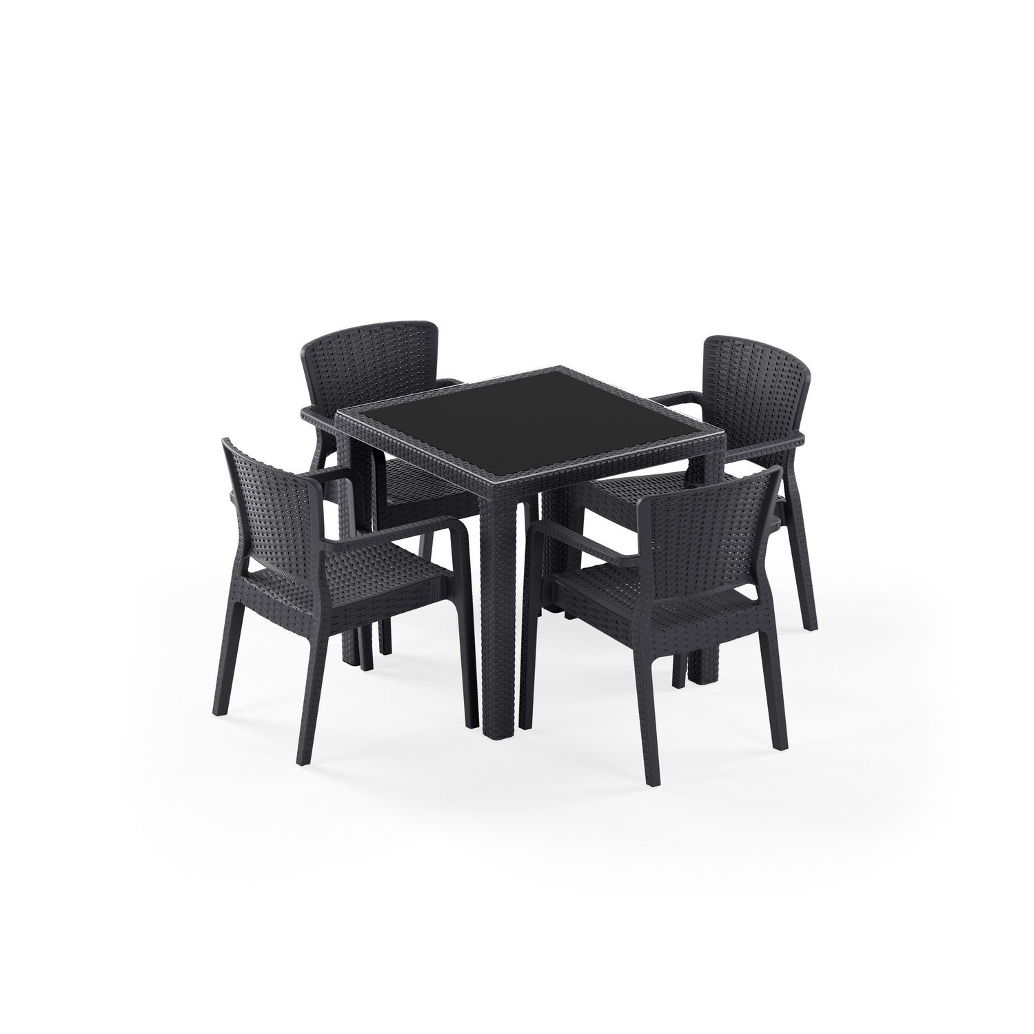 Antares Camlı 80x80 ve Antares 4 Kişilik Rattan Masa Takımı