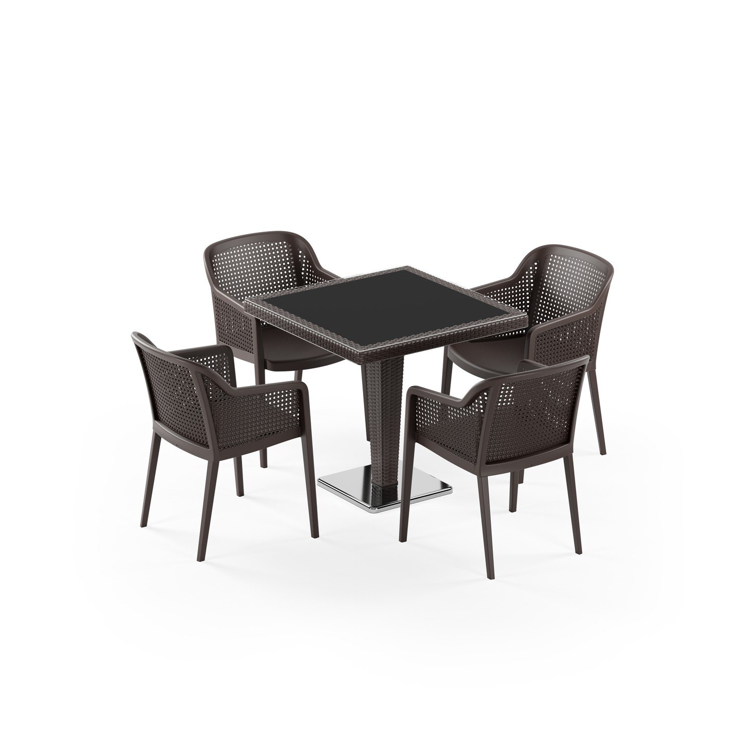 Antares Krom Ayak Camlı 80x80 ve Octa 4 Kişilik Rattan Masa Takımı