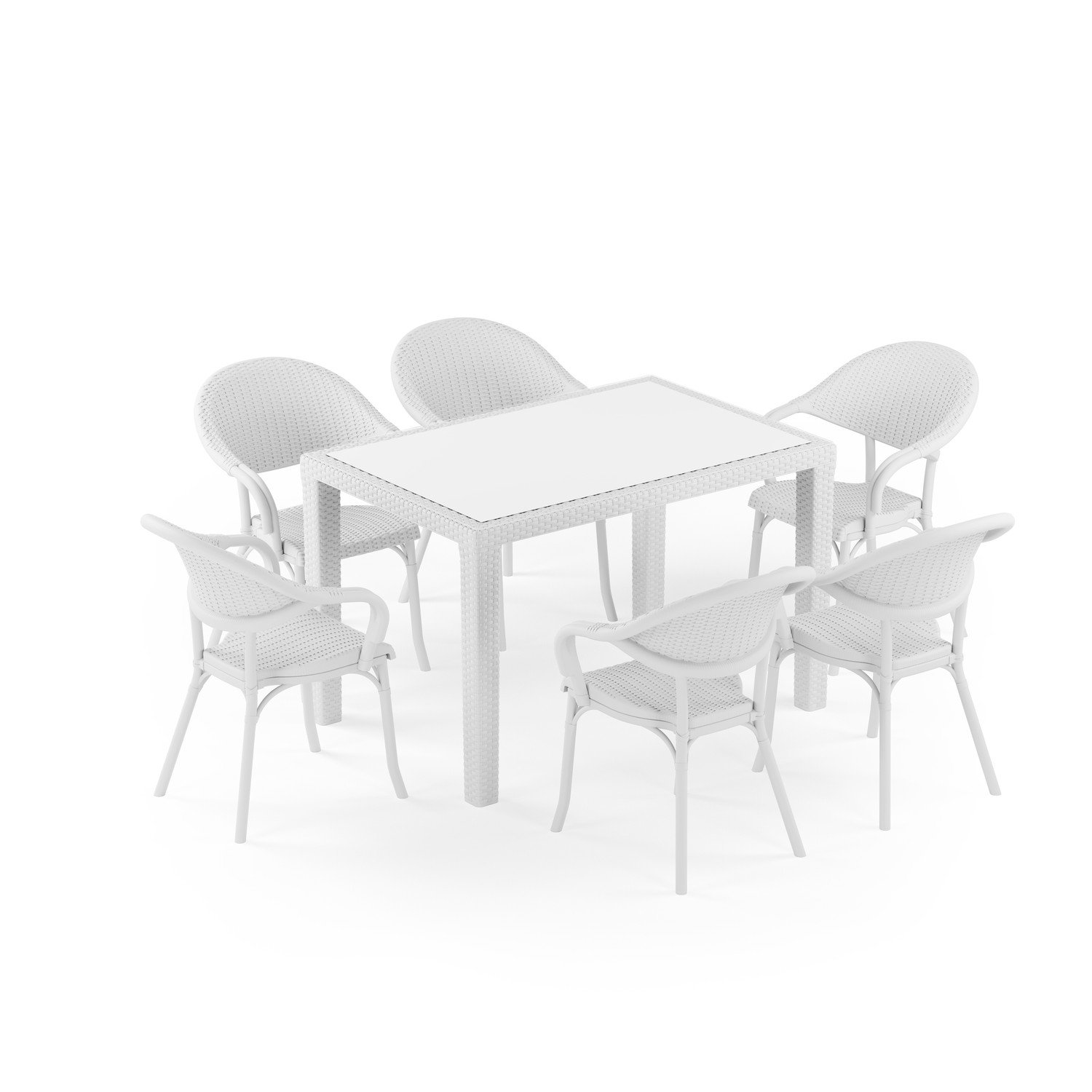 Antares Camlı 80X120 Flash-R 6 Kişilik Rattan Masa Takımı