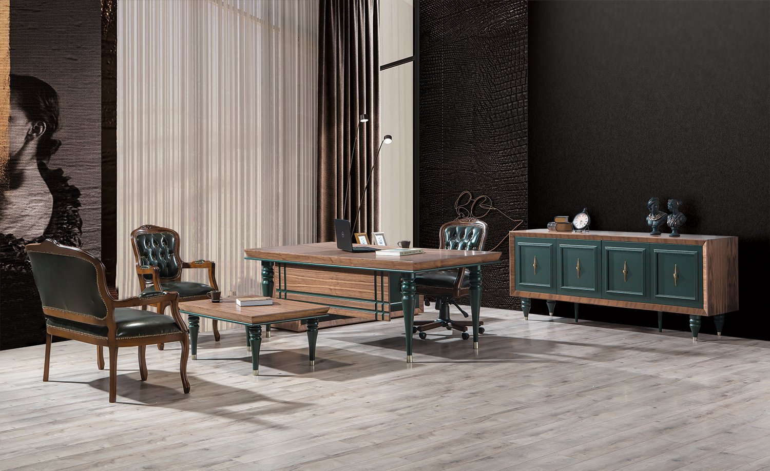 Pierra Vip Yeşil Makam Takımı - Ahşap Cilalı