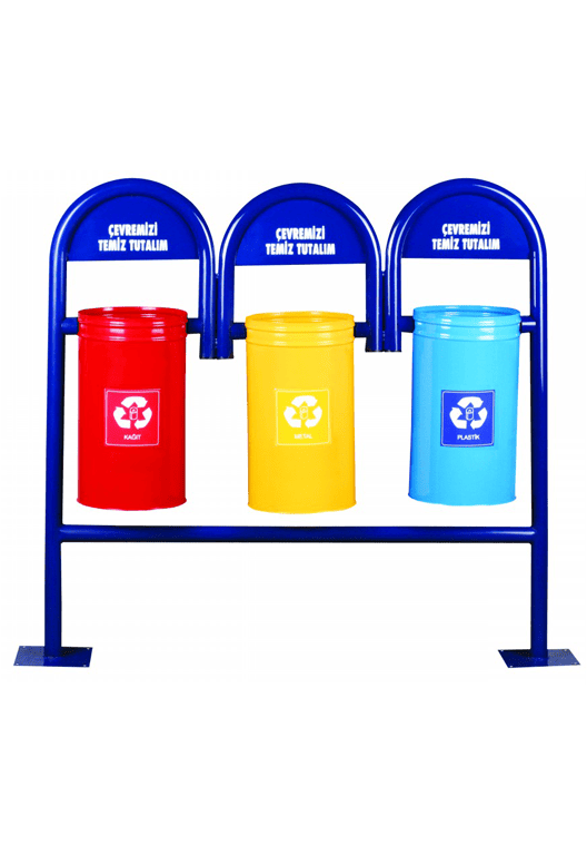 3’Lü İki Ayaklı Geri Dönüşüm Çöp Kovası